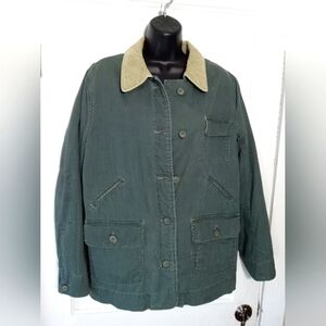 Denim & Co. Women's M medium olive green denim jacket removable liner button vtg